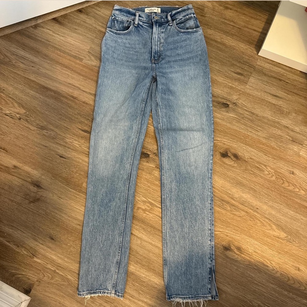 Abercrombie & Fitch Split Hem Straight Leg Blue Jeans